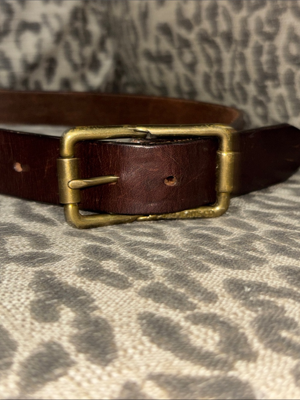 Polo Jeans  Ralph Lauren Brown leather belt double buckle brass logo hardware